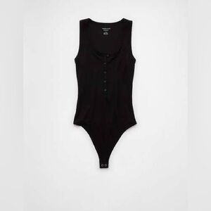 American Eagle Outfitters Henley Tank Top Black Sleeveless Bodysuit